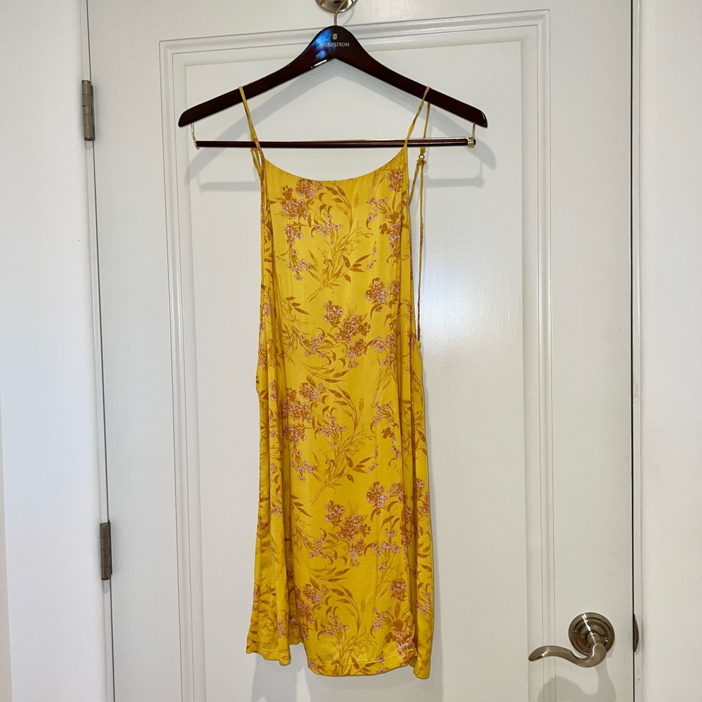 Free People yellow high neck halter floral low back mini lightweight dress